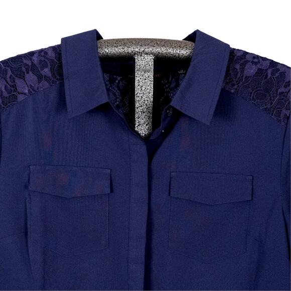 Isaac Mizrahi Live! Women's Blouse SZ 14 Fairycore Whimsigoth Romantic Lace Blue - Picture 4 of 7
